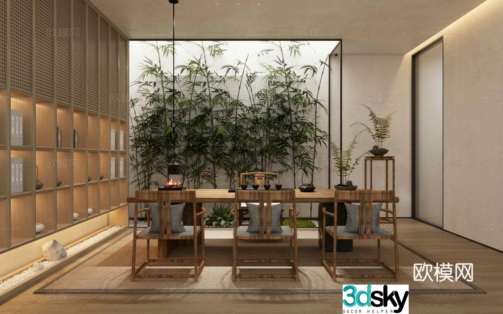 Middle-aged tea room tea tasting area club tea room balcony tea room solid wood tea table and chair tea cabinet 3D model