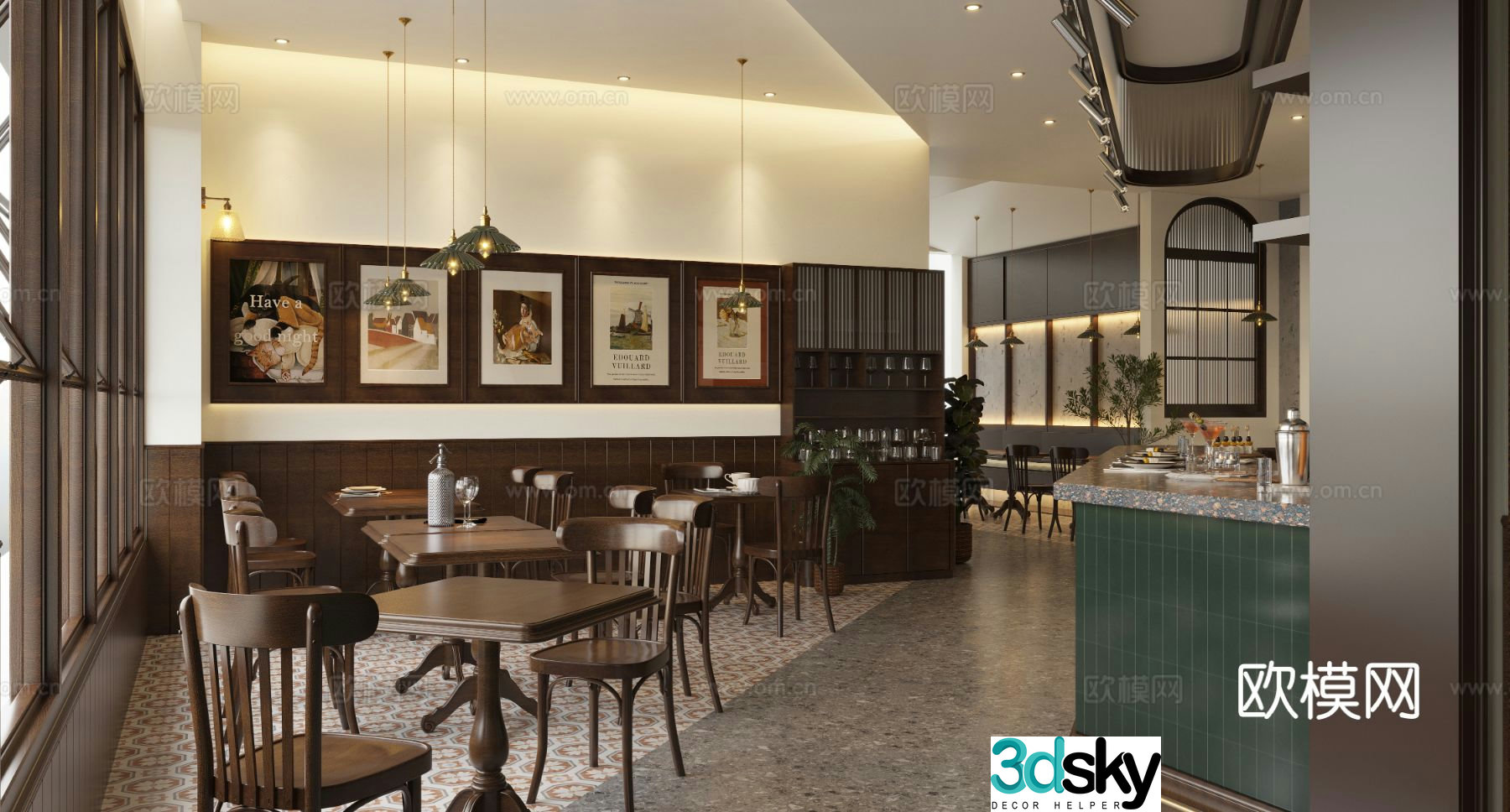 American coffee shop cafe 3d model
