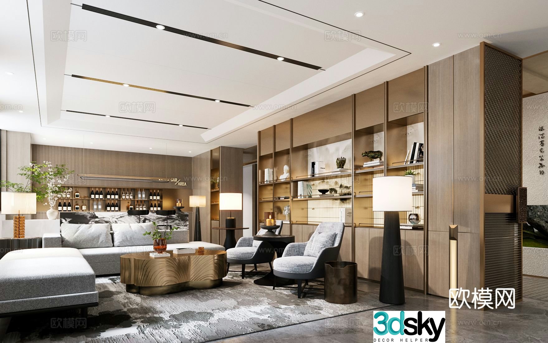 Modern hotel lounge area Sales office reception area Water bar area 3D model