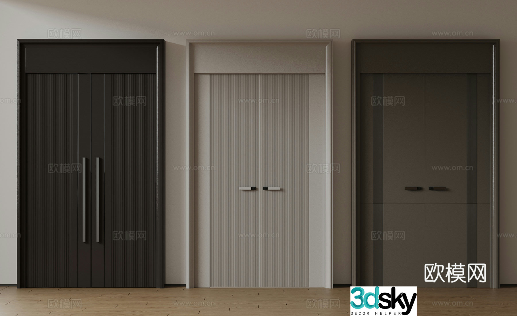 Modern double-opening door swing door entrance door security door top double-opening door main door mother and child door 3D model