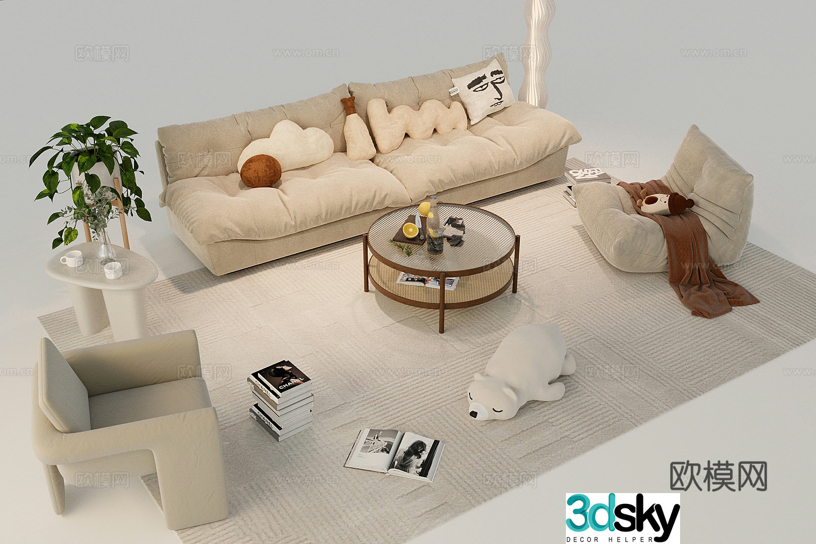 New Chinese style home living room New Chinese style living room Solid wood sofa coffee table Side and corner table 3D model