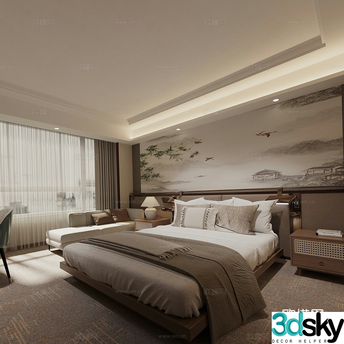New Chinese style home bedroom medieval style elder room second bedroom medieval style bedroom bed bedroom double bed 3D model
