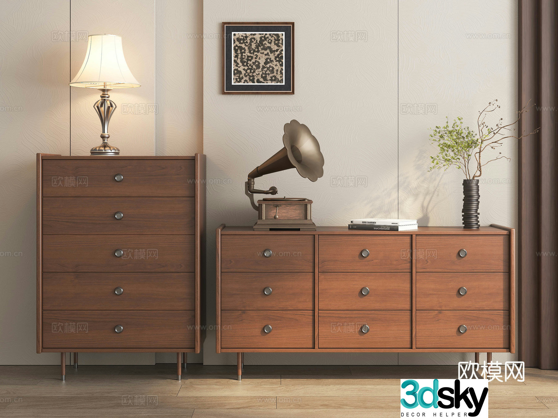 Modern porch cabinet side cabinet medieval style porch cabinet high and low cabinet chest of cabinet 3D model