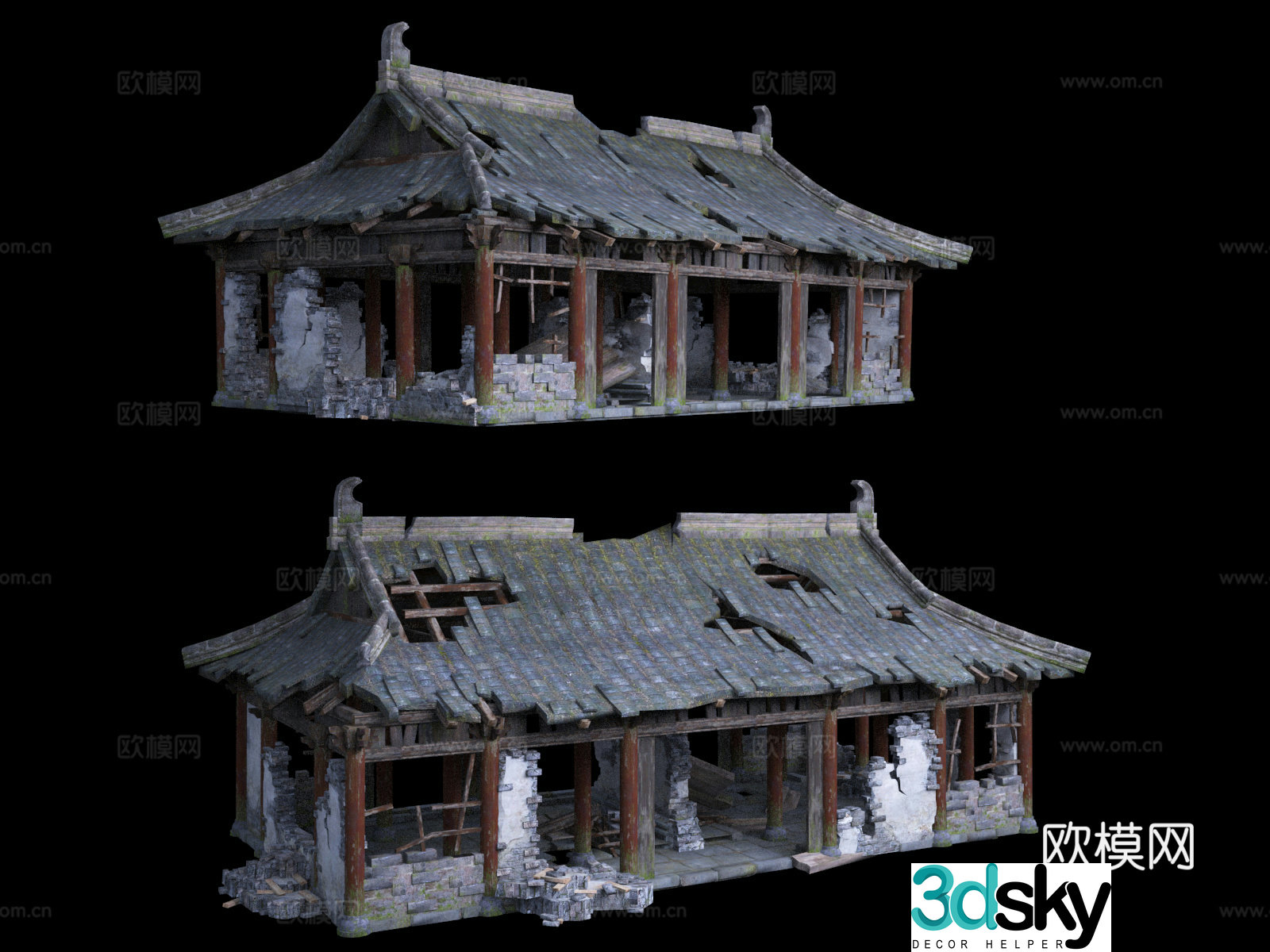 Ancient shops Ancient houses Walled buildings Ancient buildings along the streets Asian Chinese style City Tower 3D model