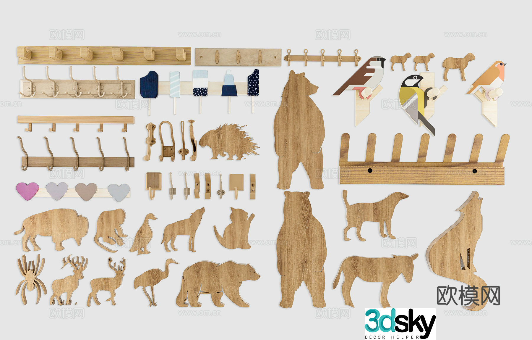 Modern children’s cartoon hook animal clothes hook solid wood clothes hook clothes hook hook hook hook hook 3d model
