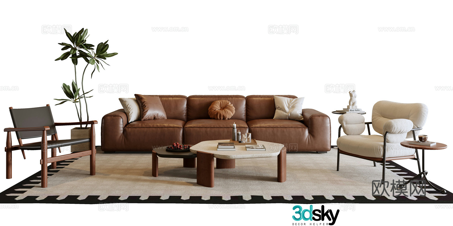 Medium style sofa coffee table combination 3D model