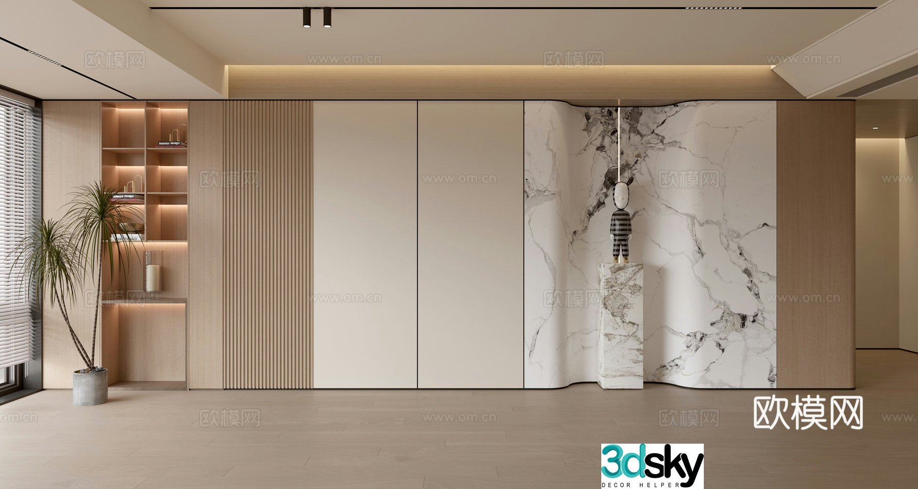 Modern simple sofa background wall modern ornament balcony cabinet living room cabinet wood veneer background wall 3d model