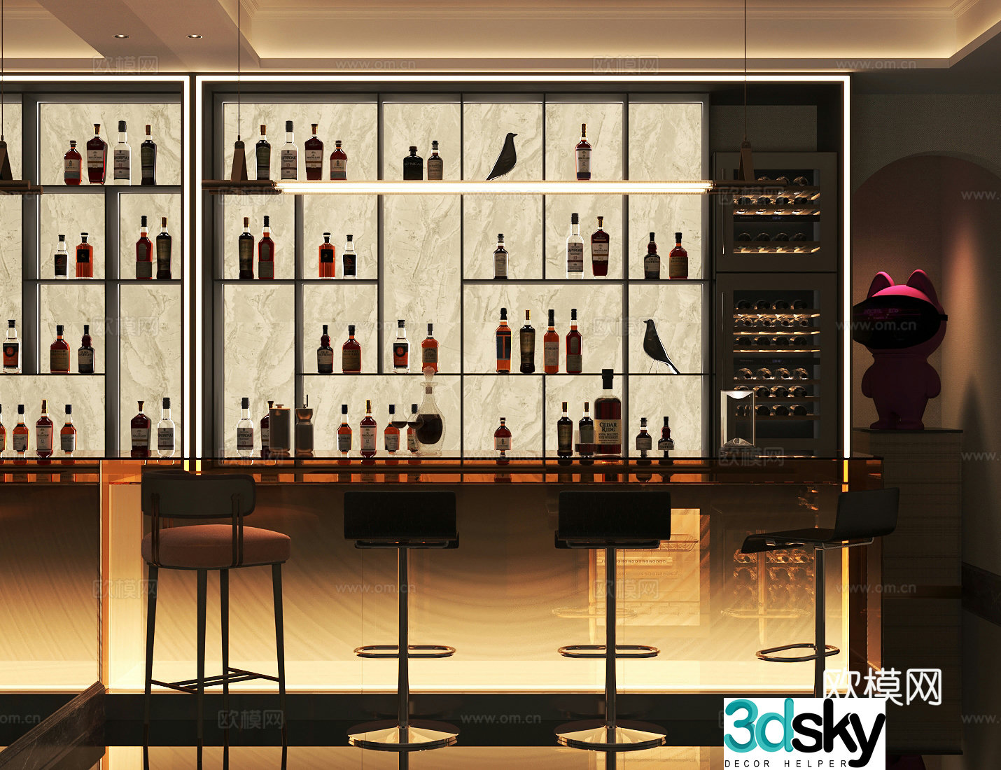 Modern bar bar counter Gradient glass island 3D model