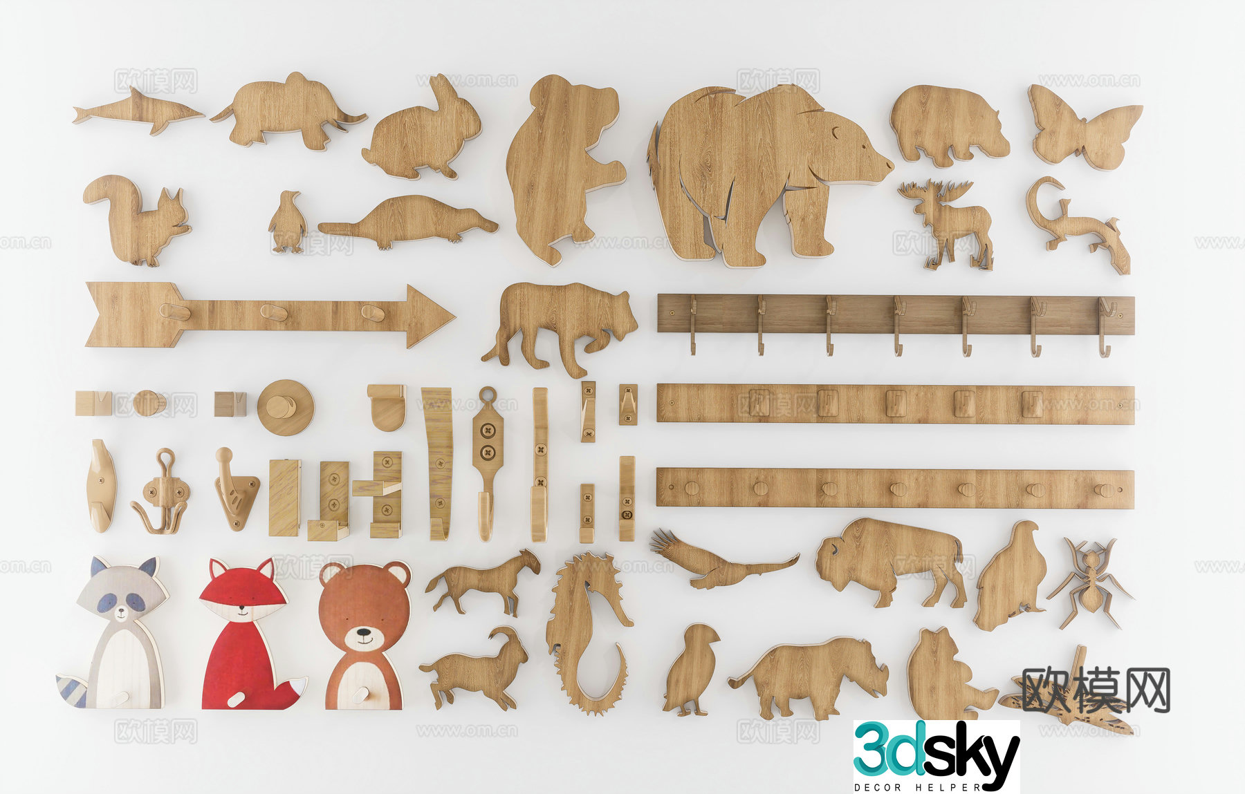 Modern children’s cartoon hook animal clothes hook solid wood clothes hook clothes hook hook hook hook hook 3d model