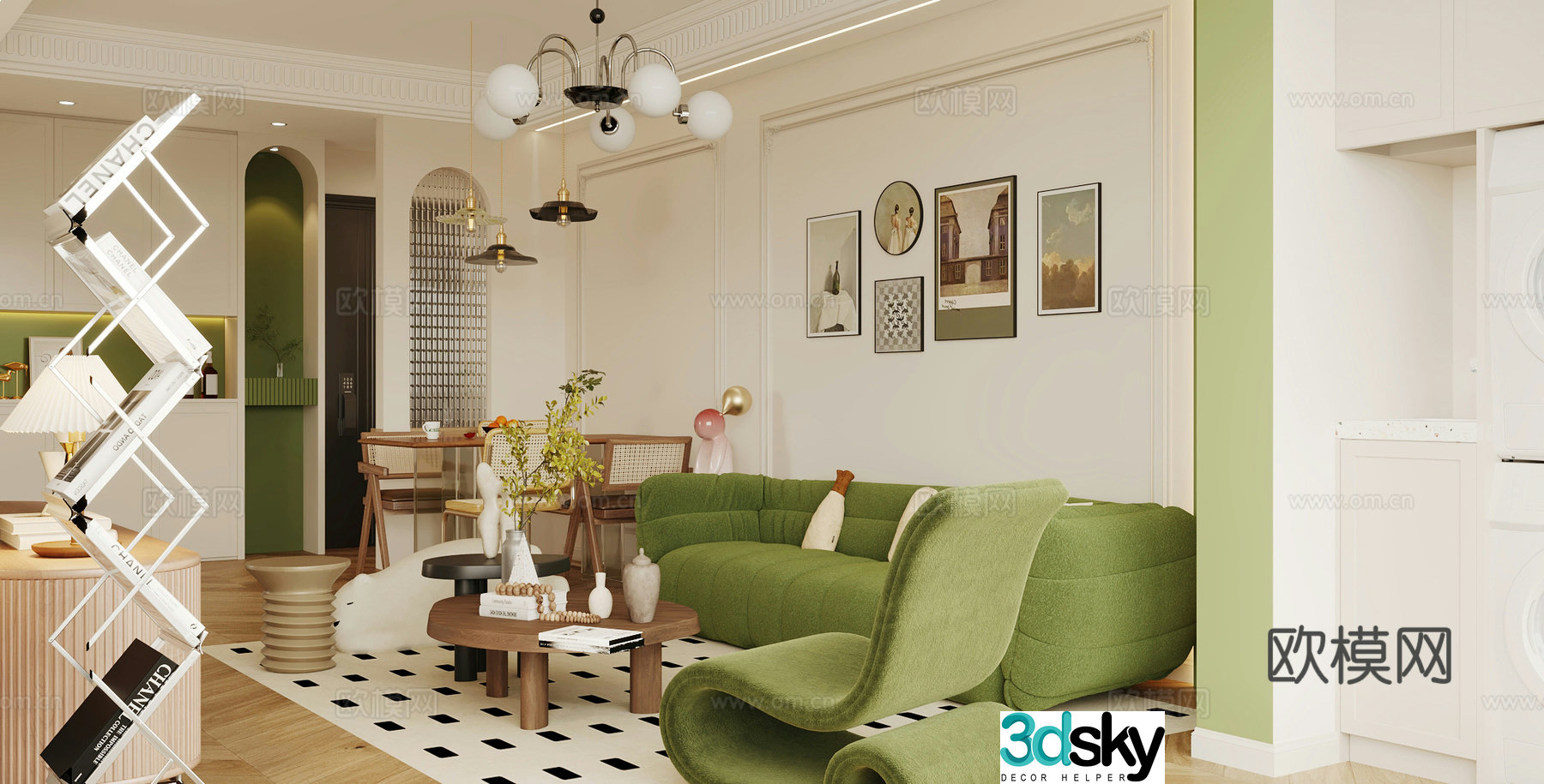 Modern cream home living room Small apartment living room Creamy style living room Horizontal living room Living room Sofa coffee table 3D model