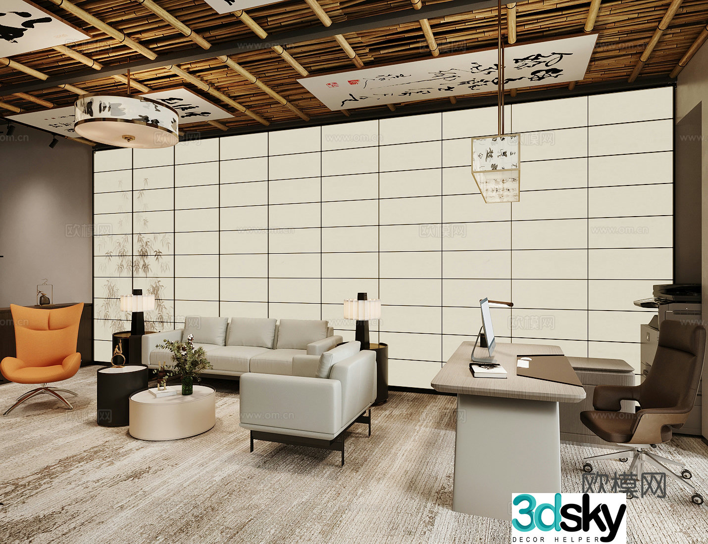 New Chinese style manager office Chairman office 3D model