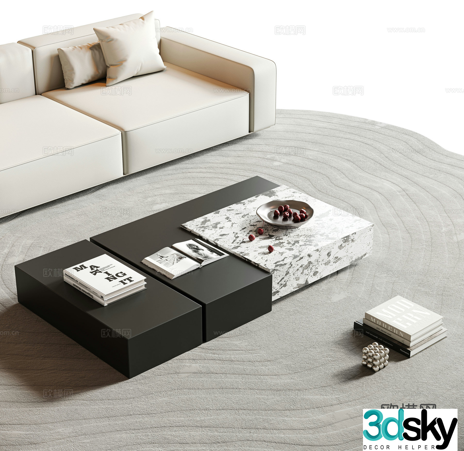 Combination coffee table marble coffee table Italian coffee table rock-pan coffee table square coffee table book 3d model