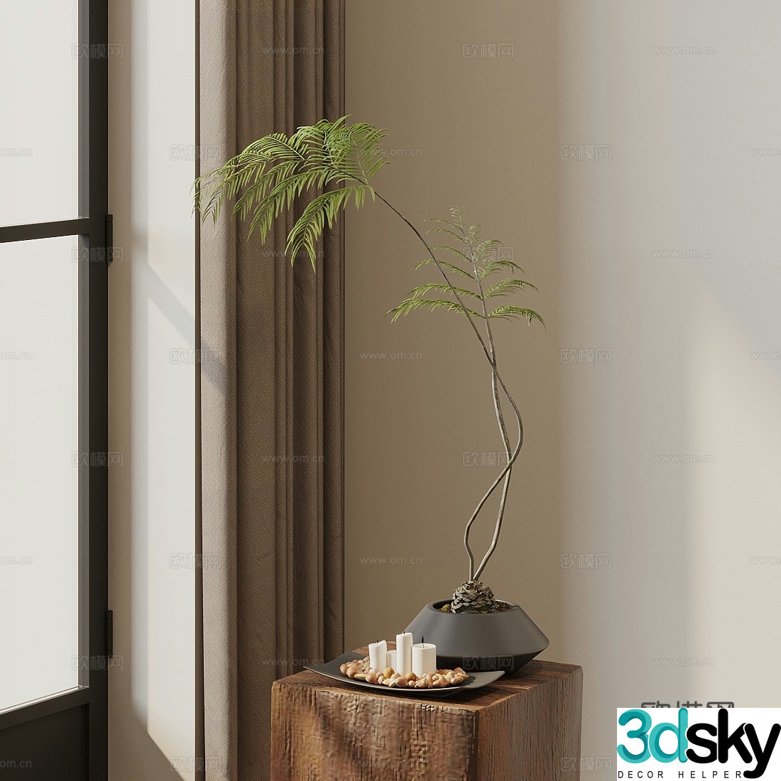 Green plant potted fern potted 3D model