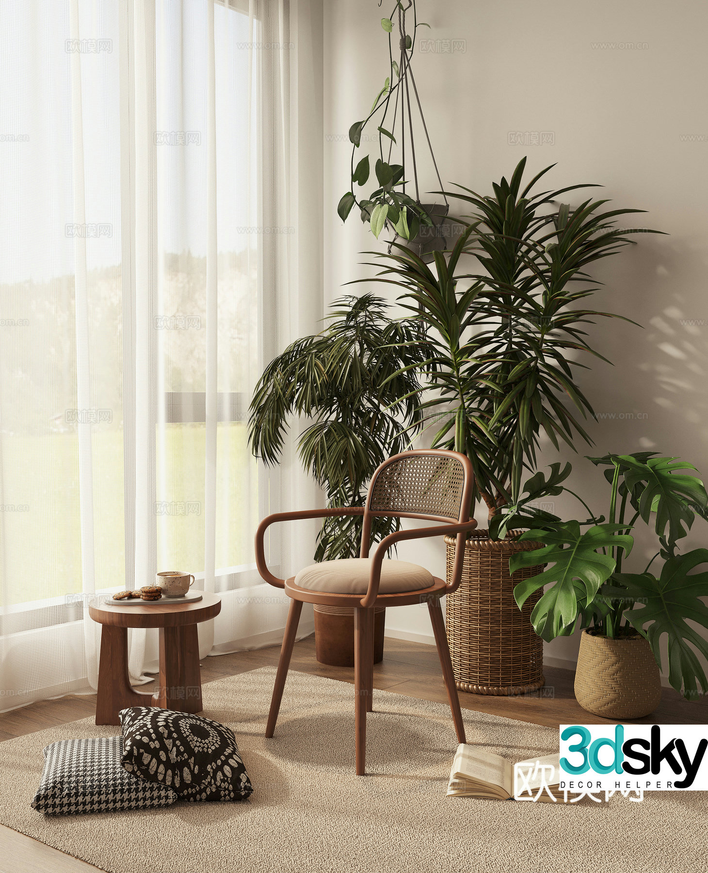 3D model of leisure chair with potted balcony