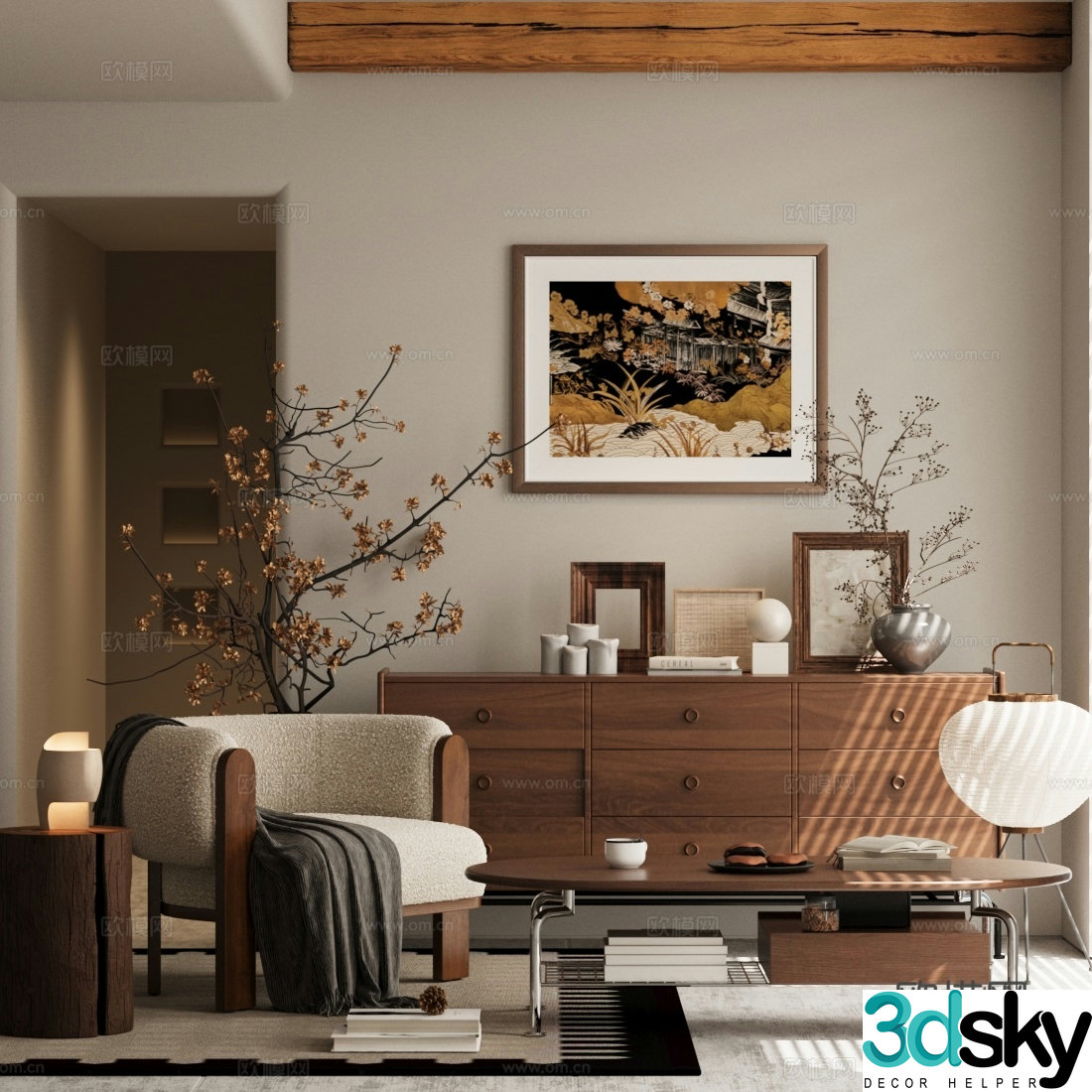Medium style leisure chair entrance cabinet 3D model