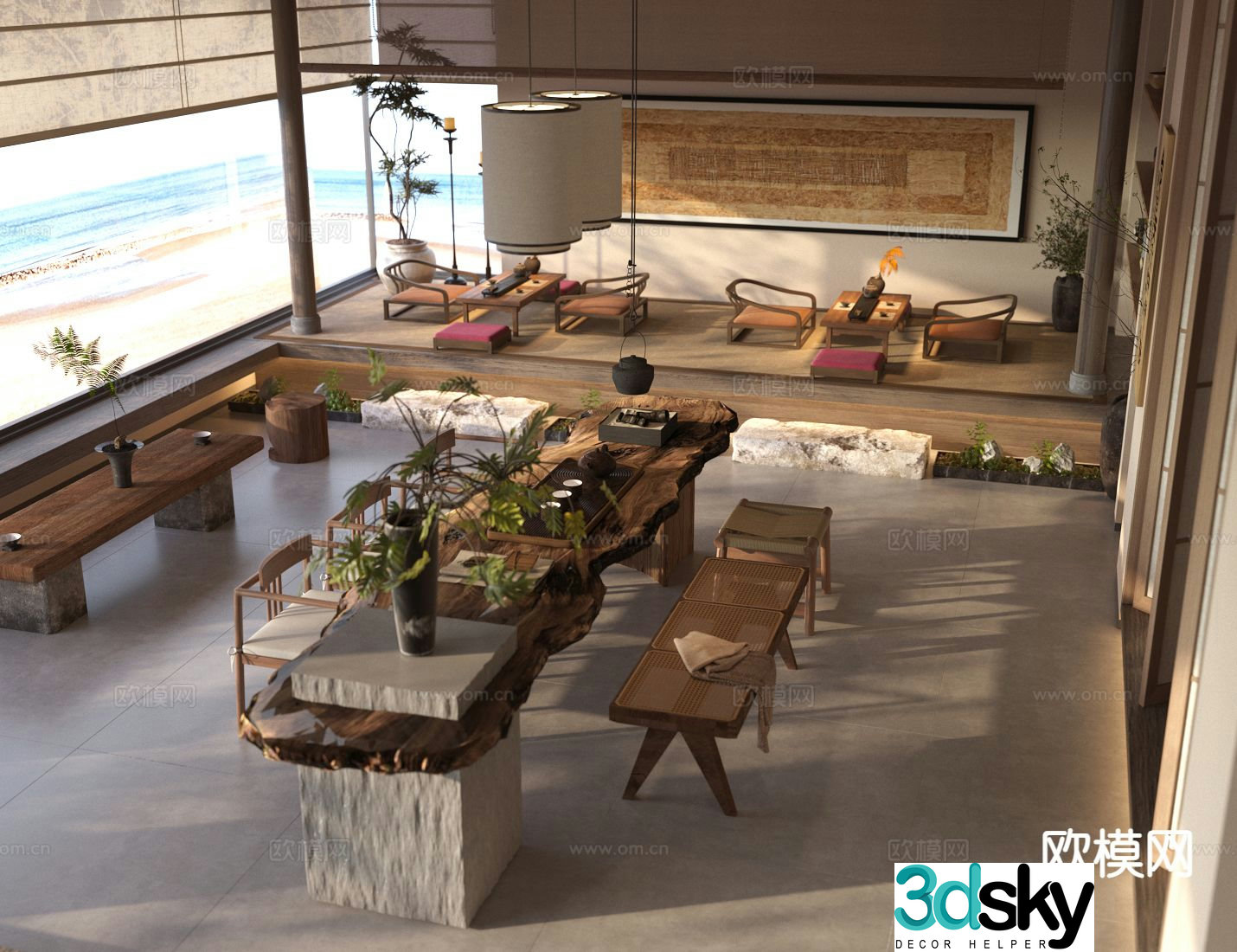 New Chinese Zen Tea House Tea Tasting Area 3D Model