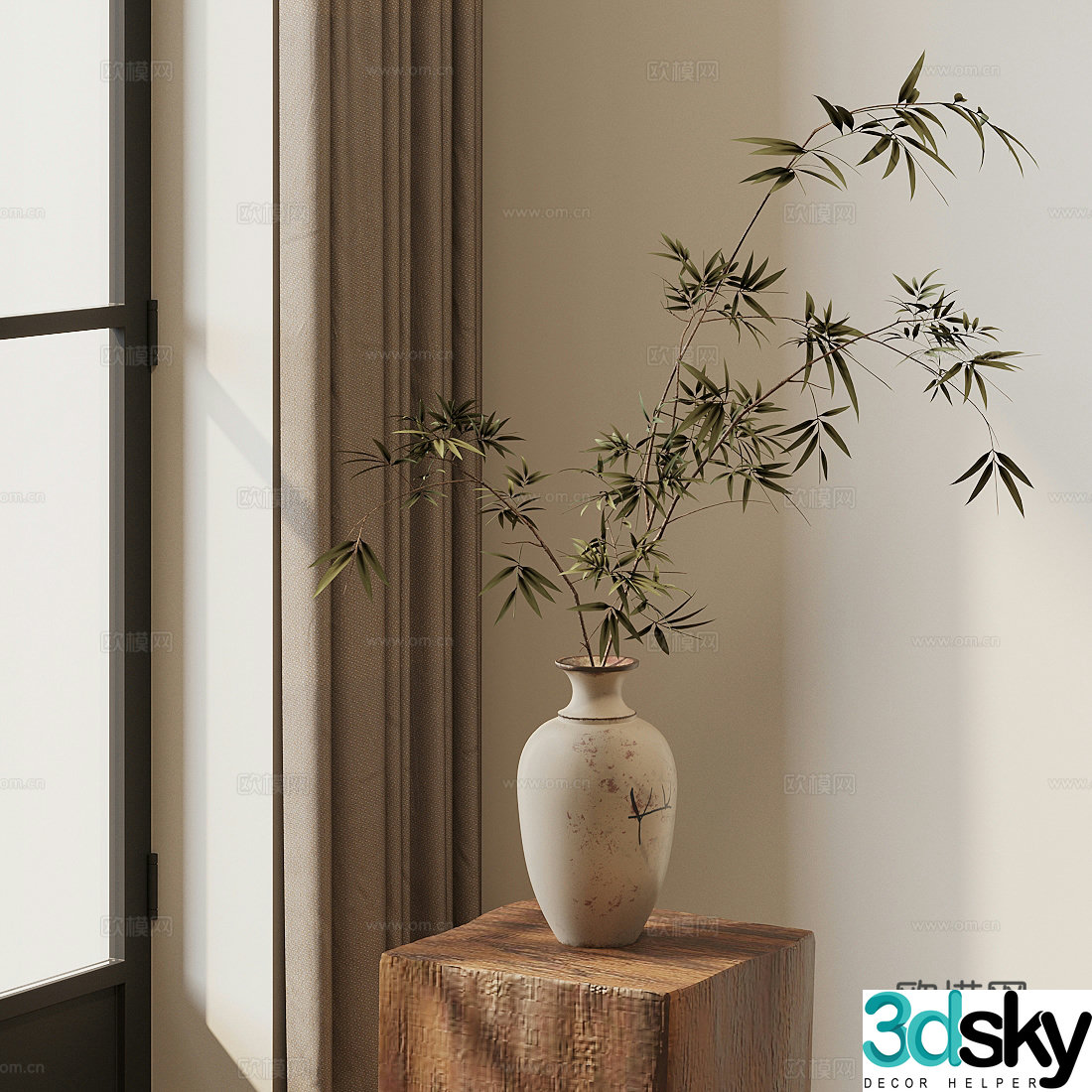 New Chinese flower potted plant Green plant potted plant 3D model