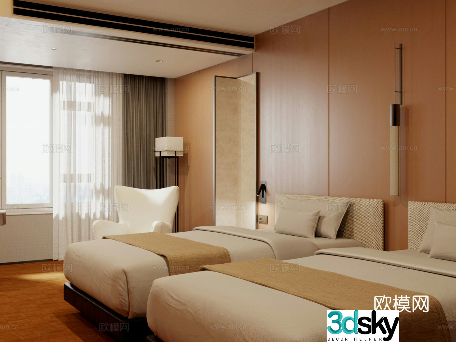 New Chinese hotel Hotel room Hotel double room Leisure sofa 3D model