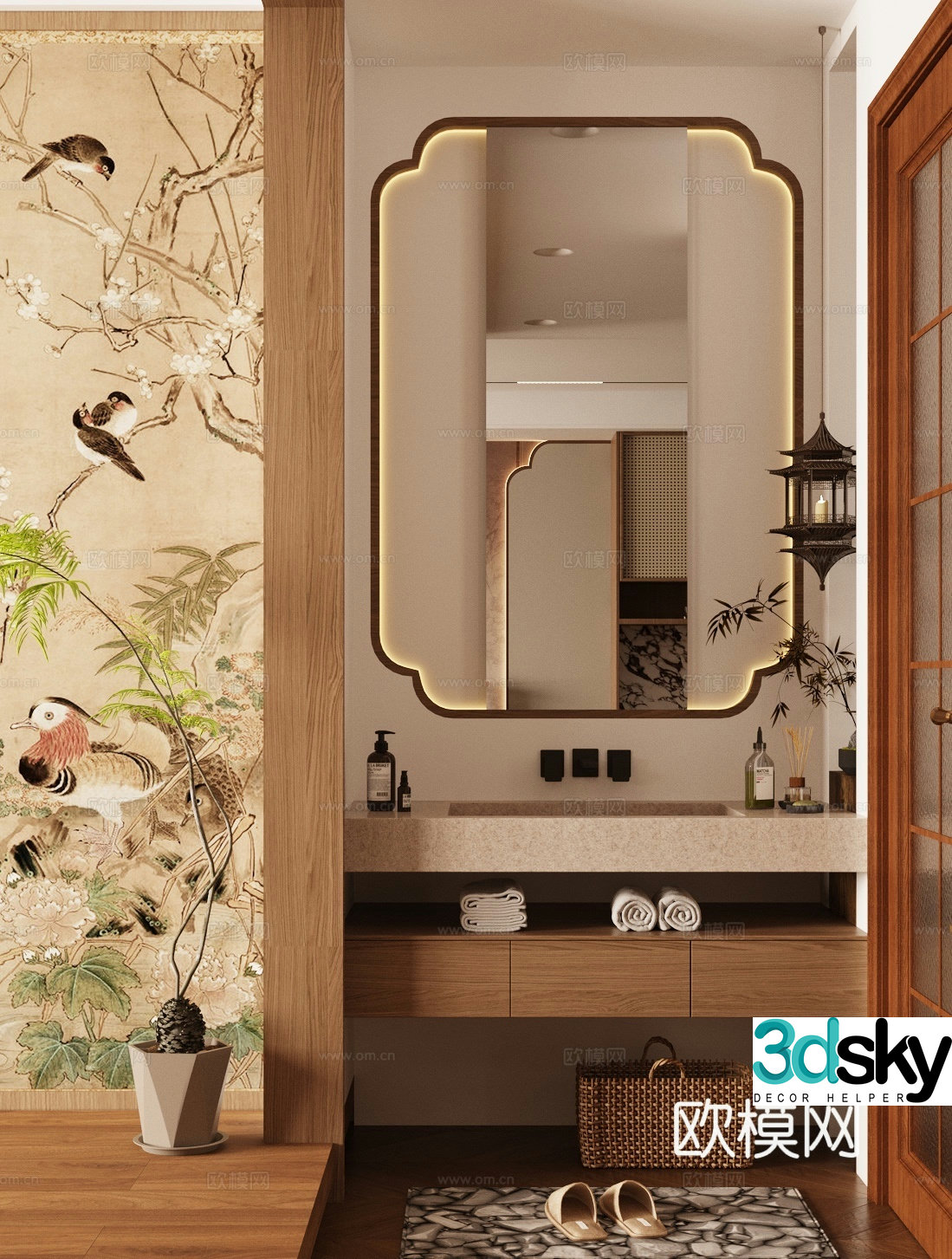 New Chinese style bathroom cabinet bathroom 3D model