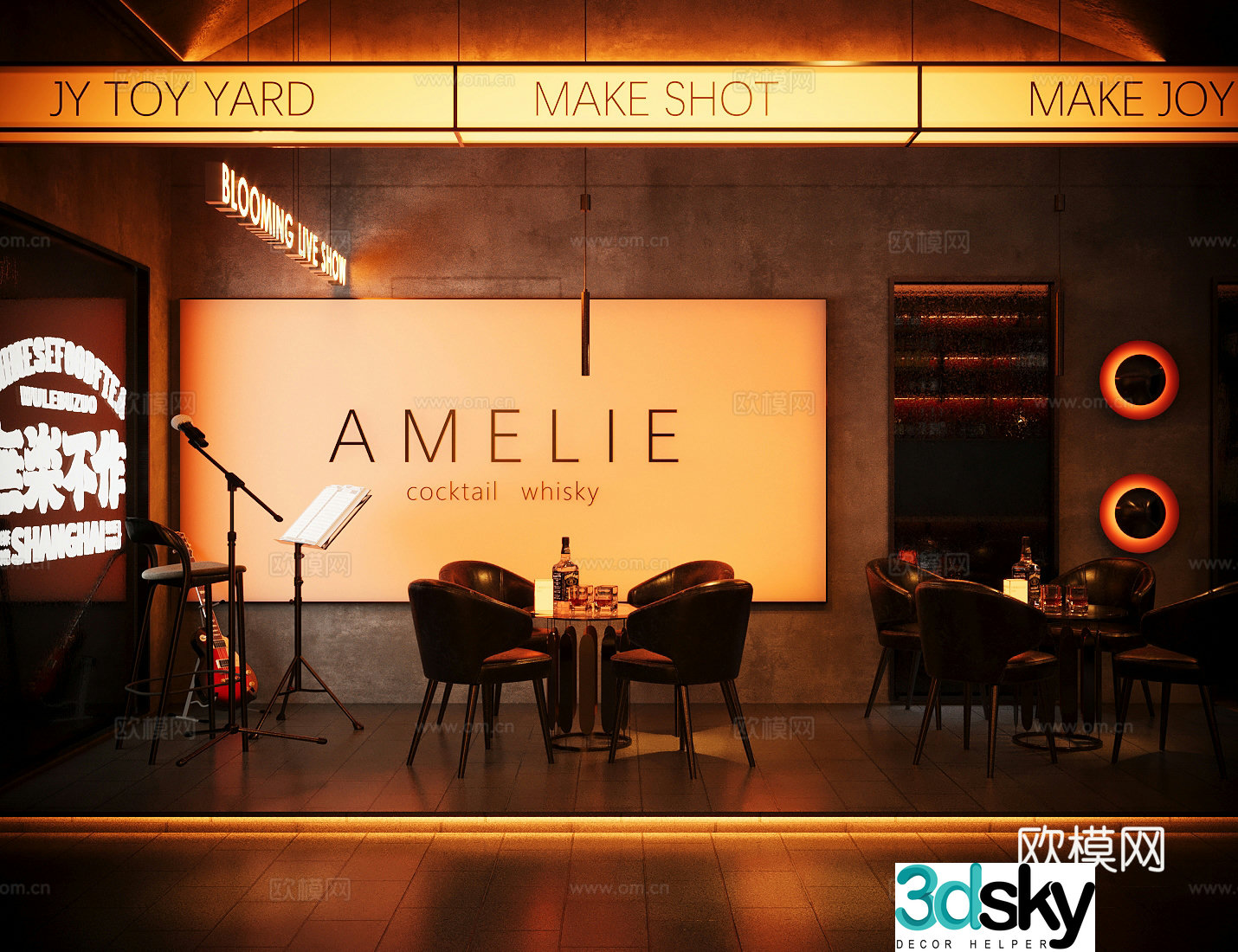 Industrial style bar Music restaurant bar 3d model