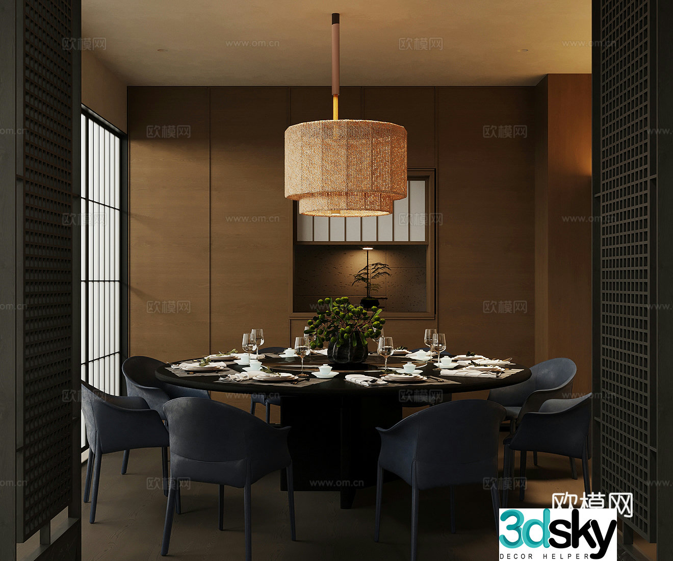 Chinese restaurant private room New Chinese restaurant private room Private room dining table and chairs Round table dining table and chairs Tableware 3D model