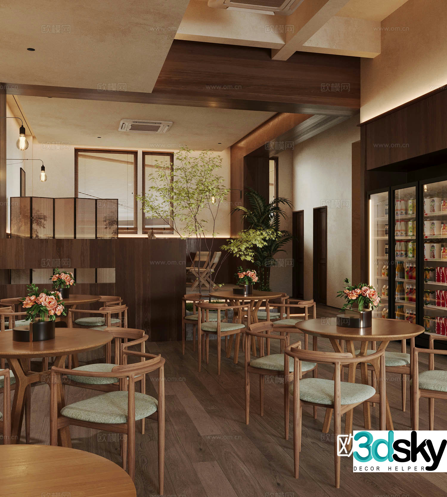 Log wood style milk tea shop Western restaurant Log wood style coffee shop Dessert shop Coffee table and chair Coffee 3D model