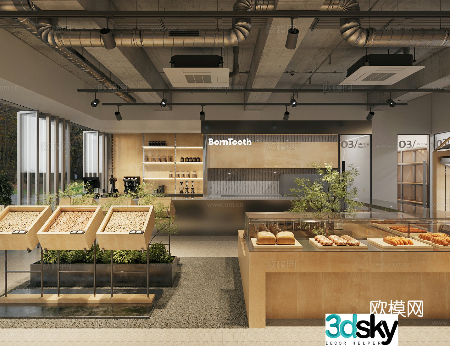 Industrial style bakery cake dessert shop 3d model