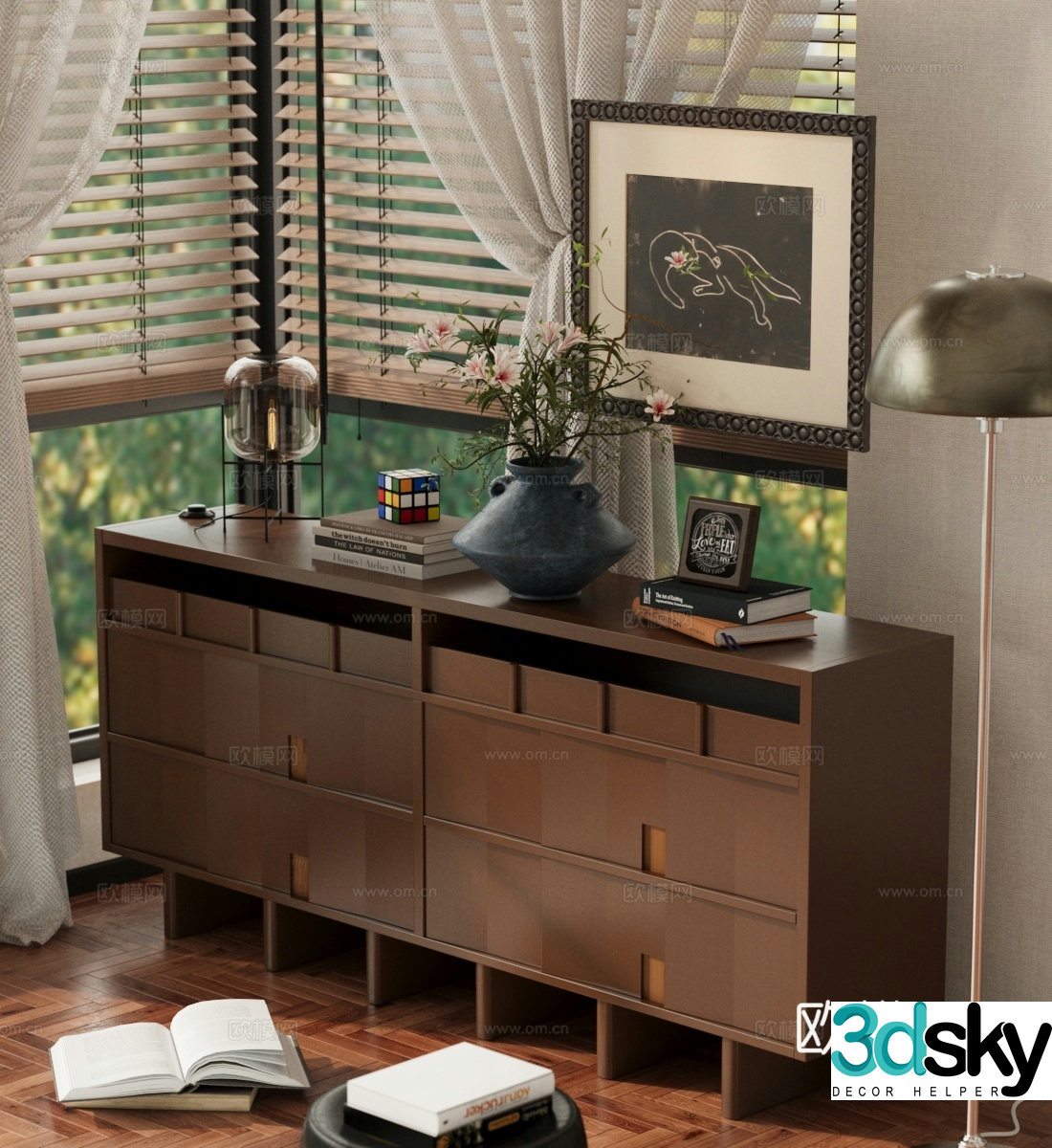 Middle-aged style chest of drawers entrance cabinet side cabinet 3D model