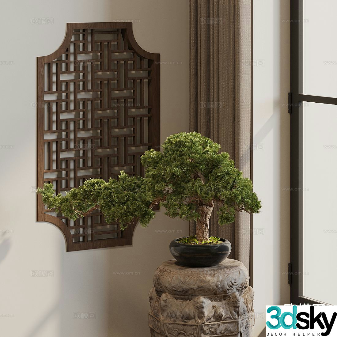 New Chinese style Welcoming pine green bonsai 3D model