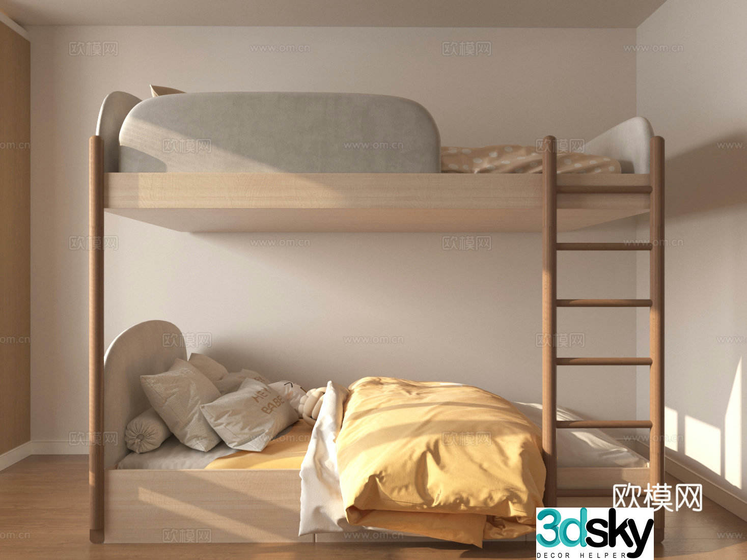 Creamy children’s bed up and down bed high and low bed 3D model