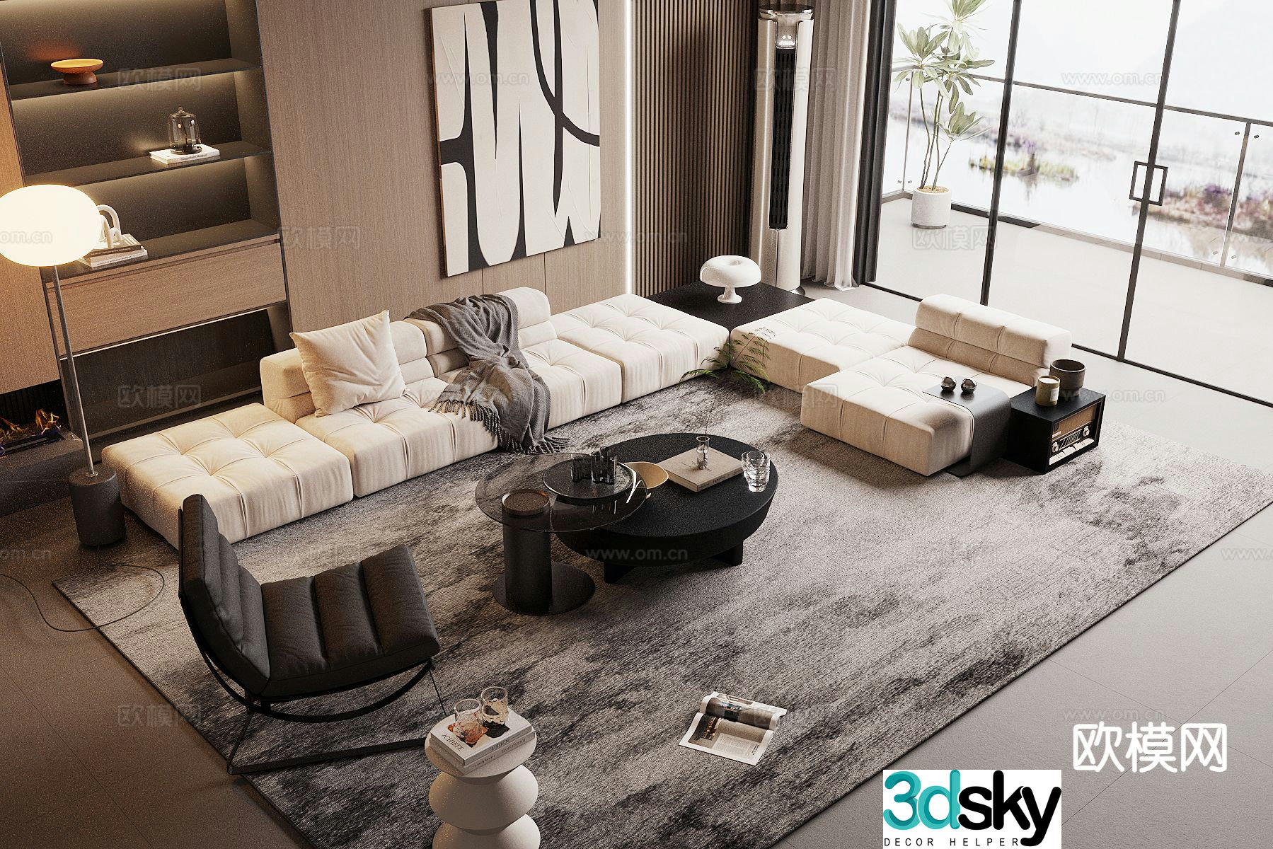 Italian combination sofa Italian light luxury sofa 3D model