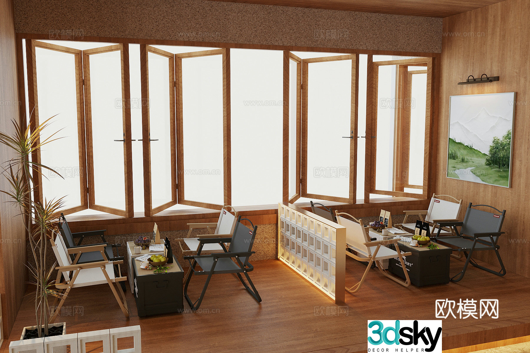 Log wood style milk tea shop dessert shop 3d model