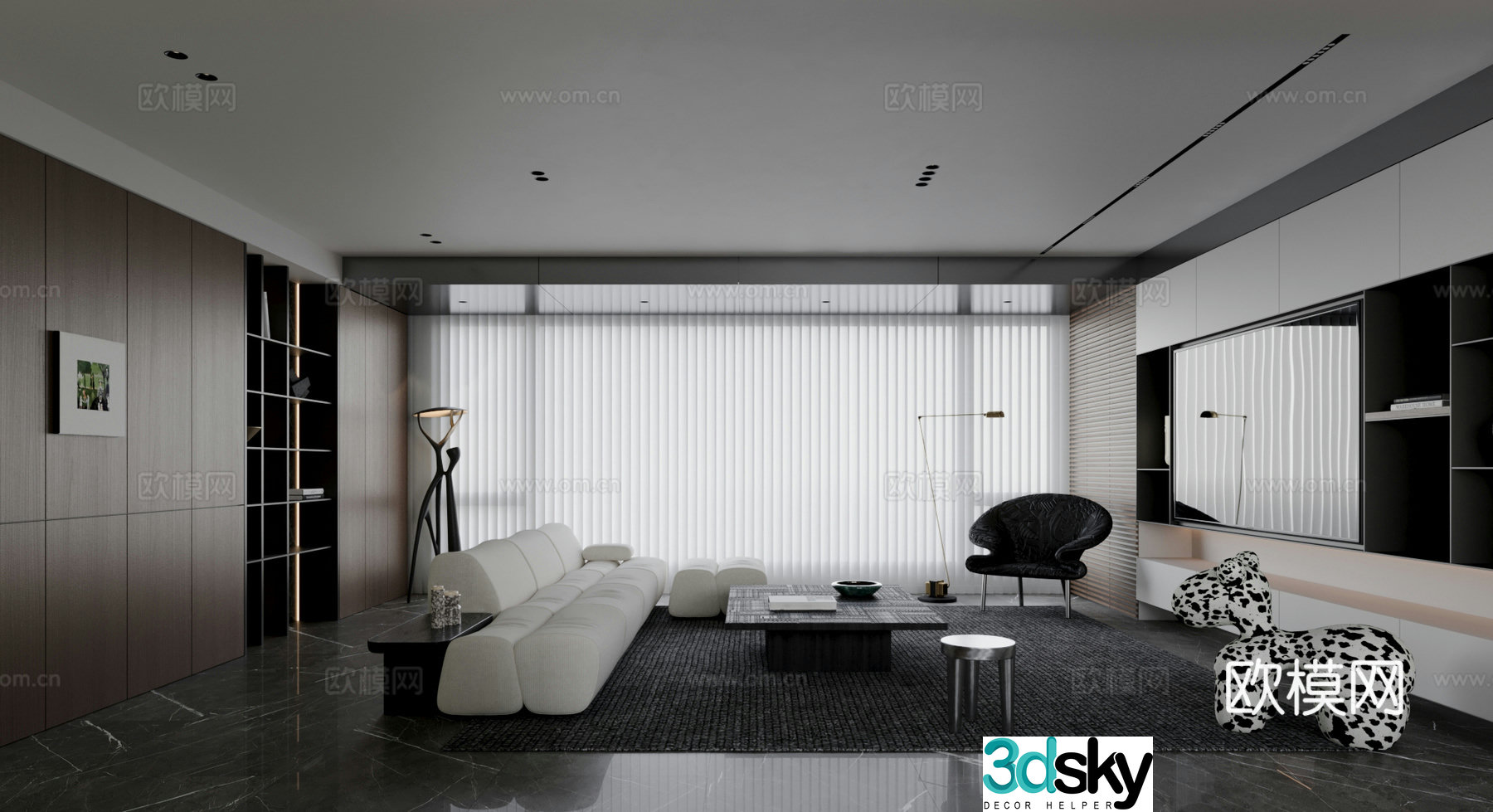 Modern living and dining room sofa coffee table carpet dining table 3d model