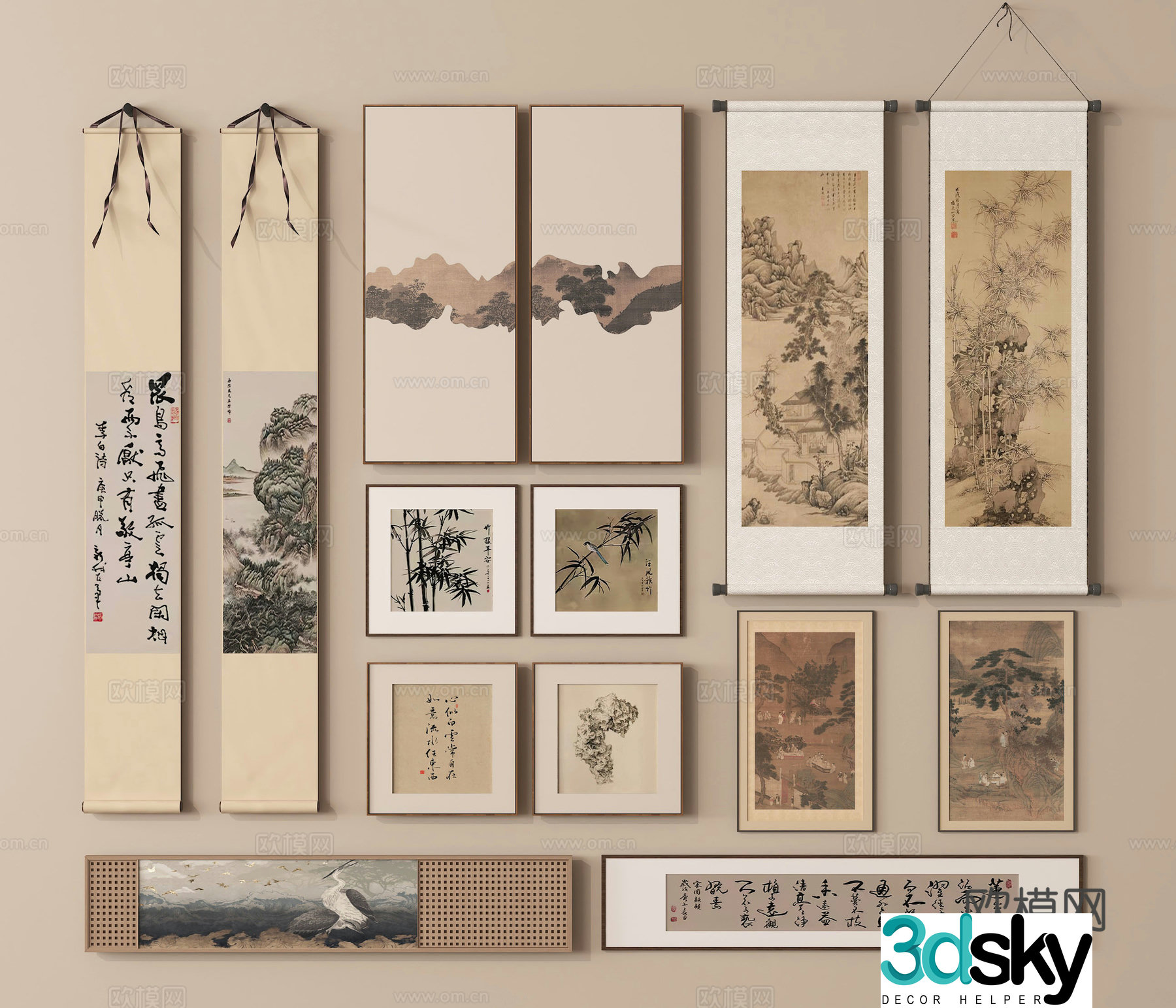 Hanging paintings scroll paintings frames ink paintings scroll paintings 3D model