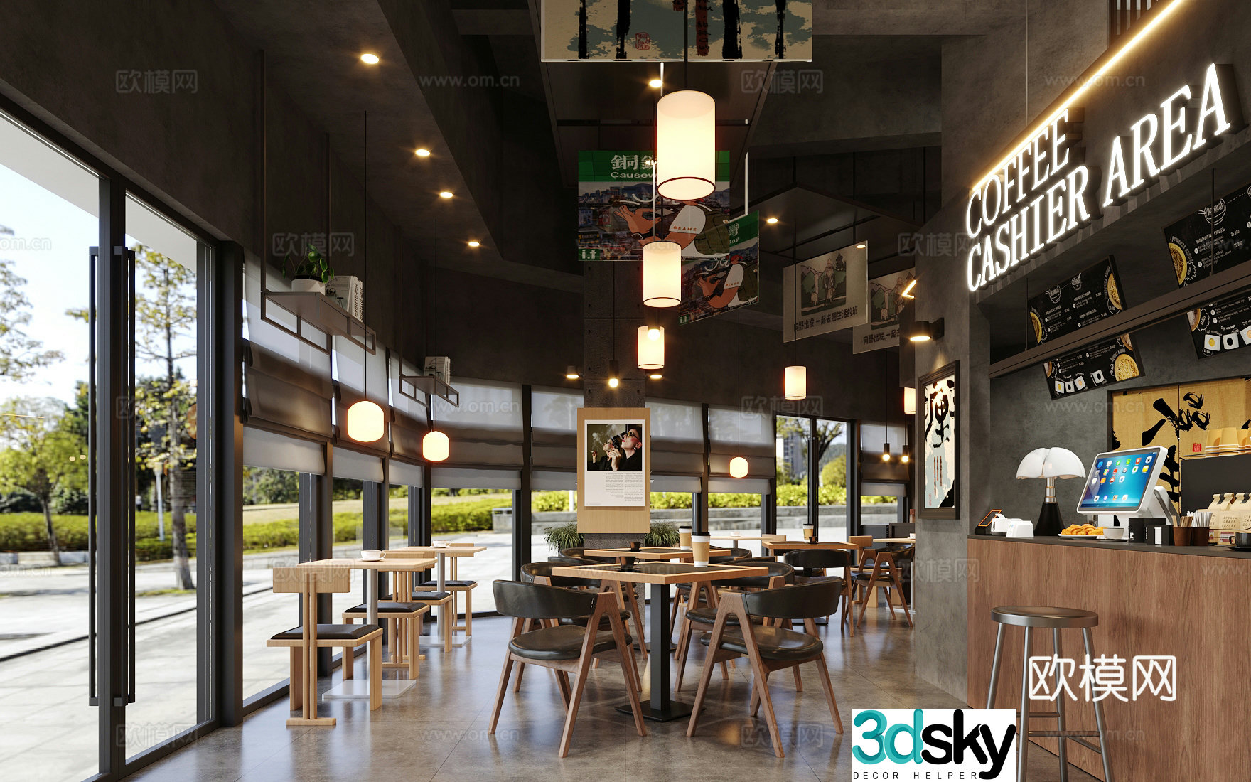 Industrial style cafe 3d model