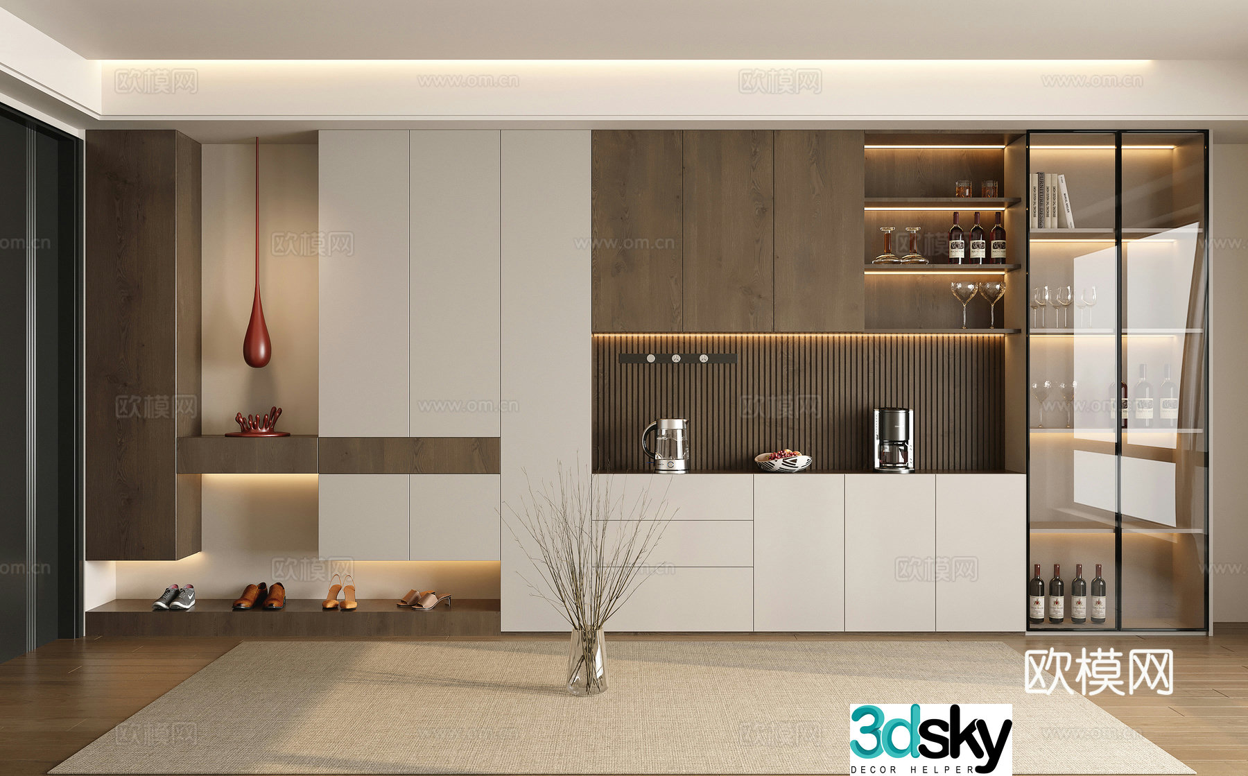 Modern home entrance shoe cabinet wine cabinet integrated cabinet side cabinet entrance cabinet decorative cabinet 3D model