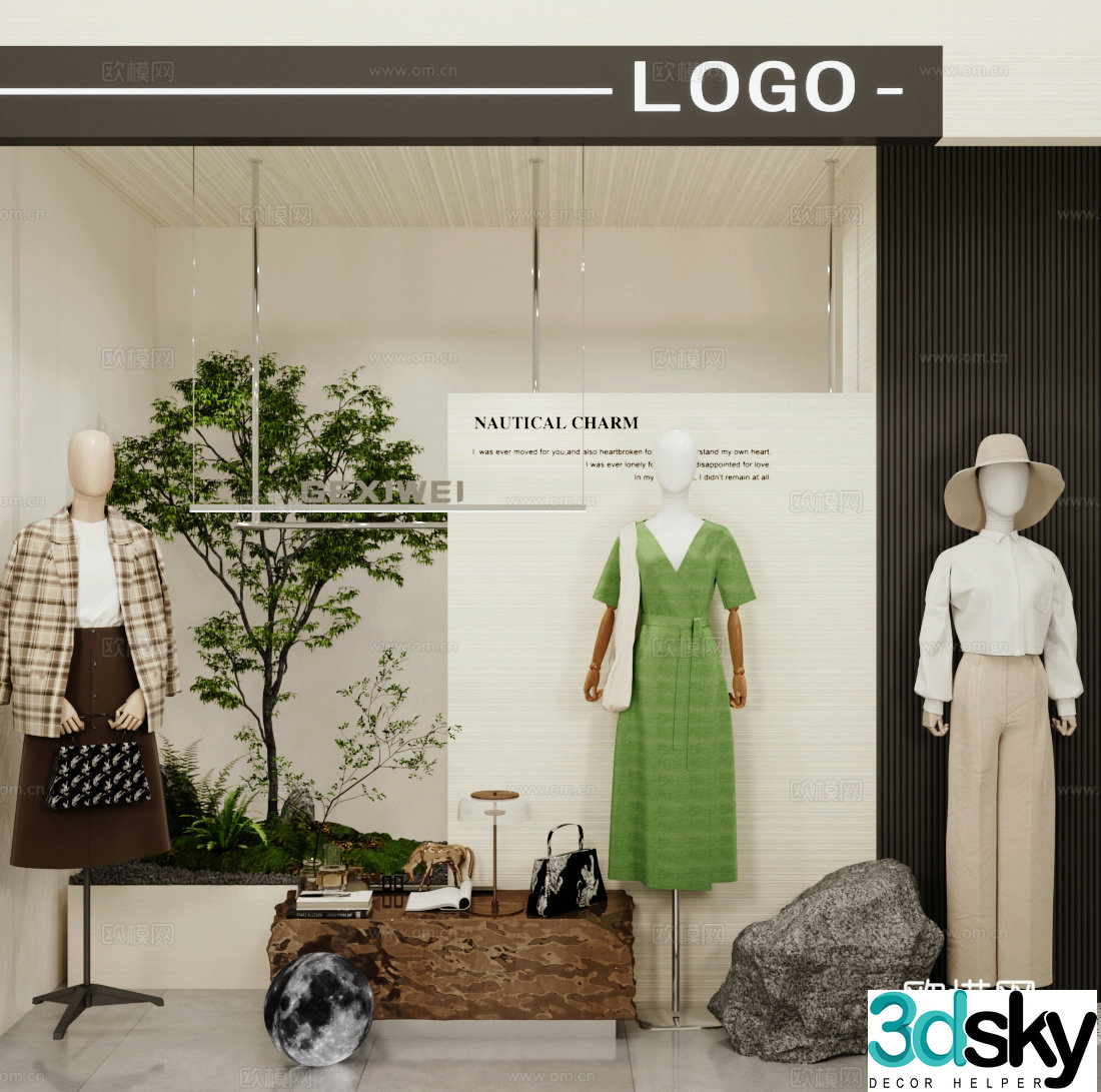 Modern window Clothing store cabinet display area 3D model