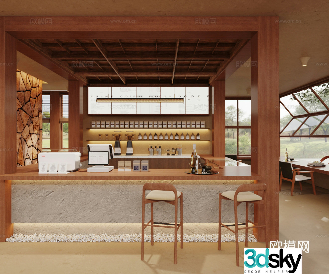 Log Wind Cafe Coffee Shop 3D Model
