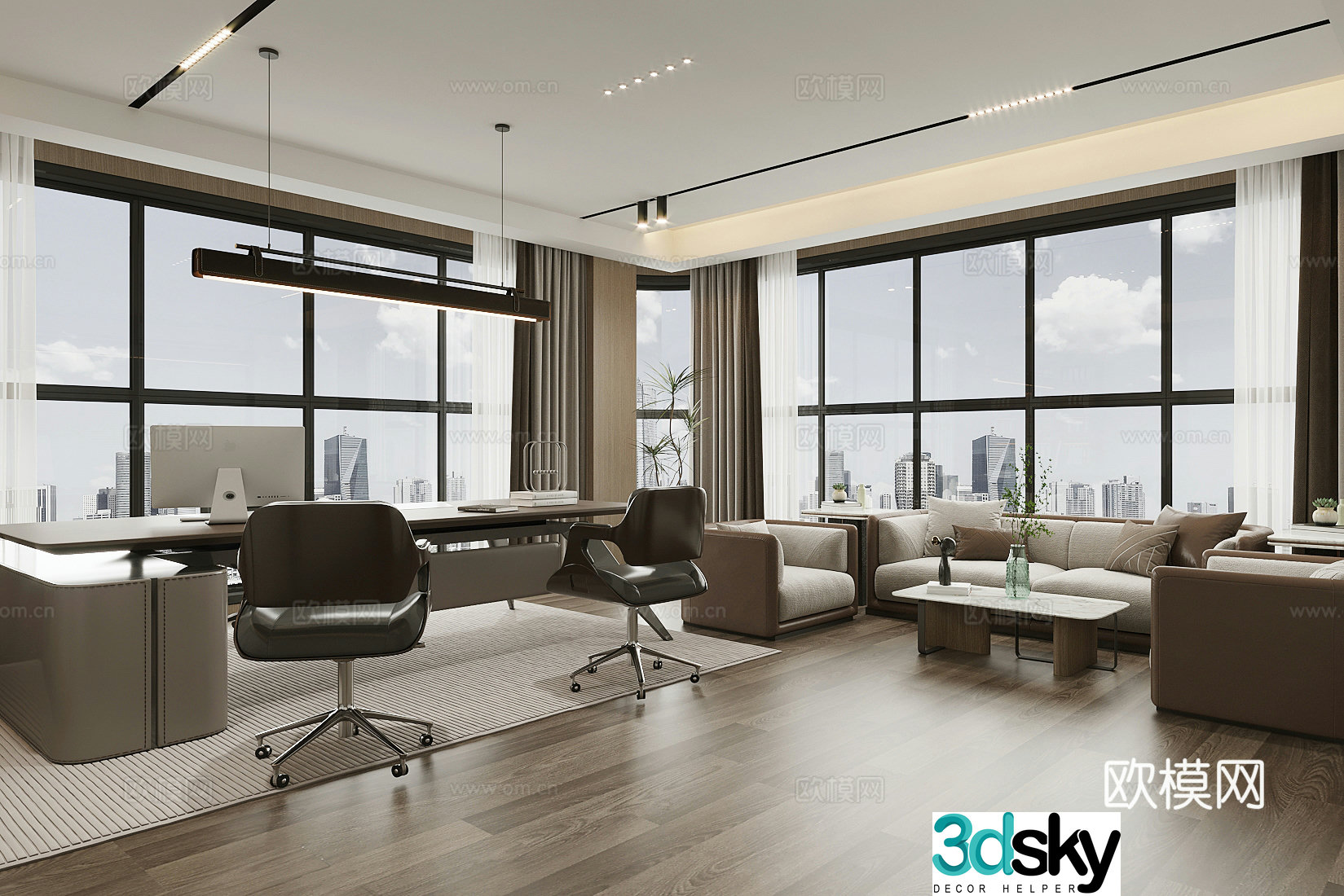 New Chinese style Chairman’s Office Manager’s Office 3D Model