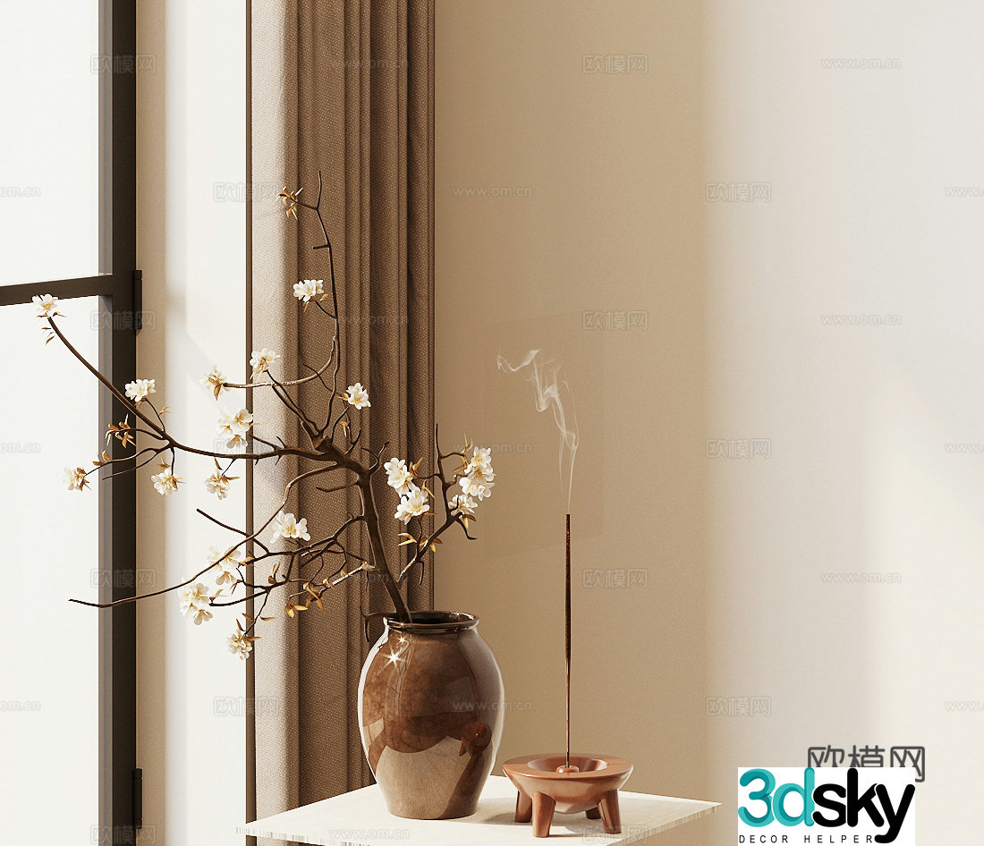 New Chinese style plum blossom peach blossom fake flower vase flower arrangement 3D model