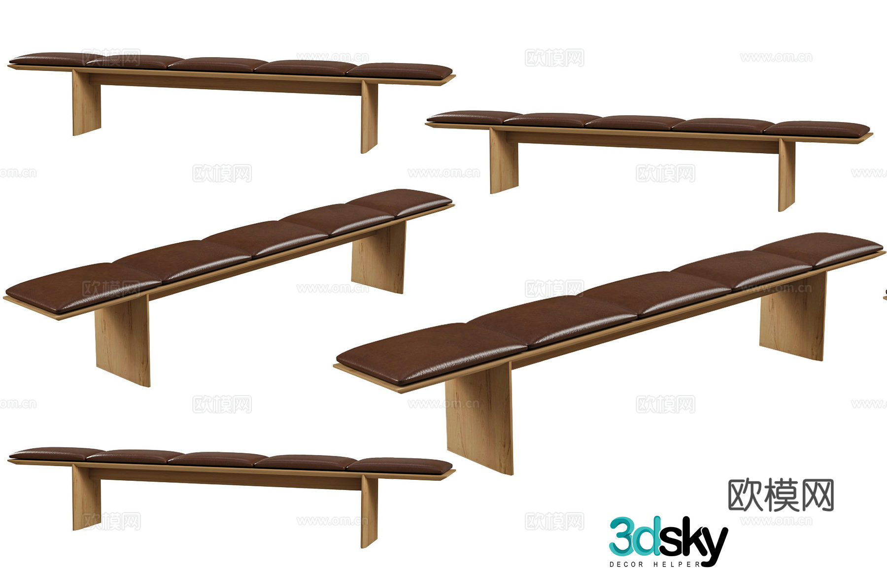 Modern leather bench leather bench bedside bench leather leather stool creative medieval bench 3d model