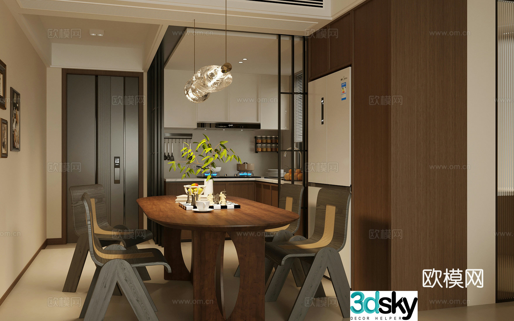 Retro style home restaurant Middle style restaurant Open style restaurant Retro style restaurant Kitchen restaurant 3d model