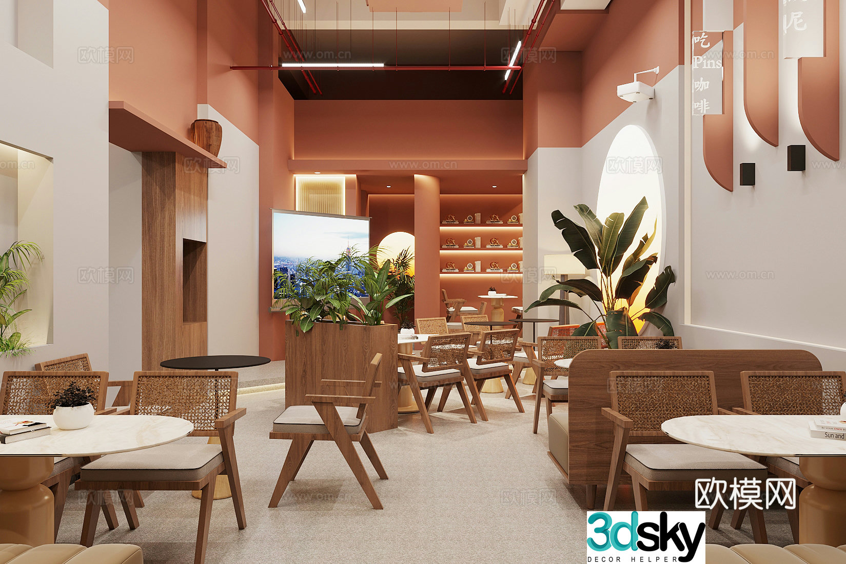 Internet celebrity milk tea shop Internet celebrity restaurant coffee shop wall card milk tea shop table chair coffee table 3d model