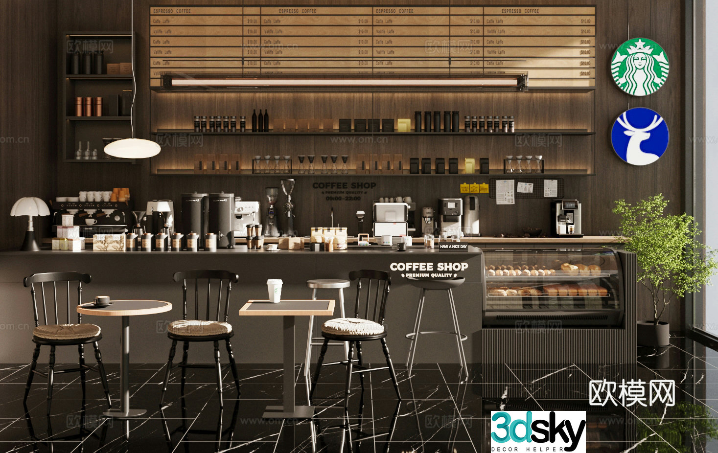 Middle style cafe cafe 3d model