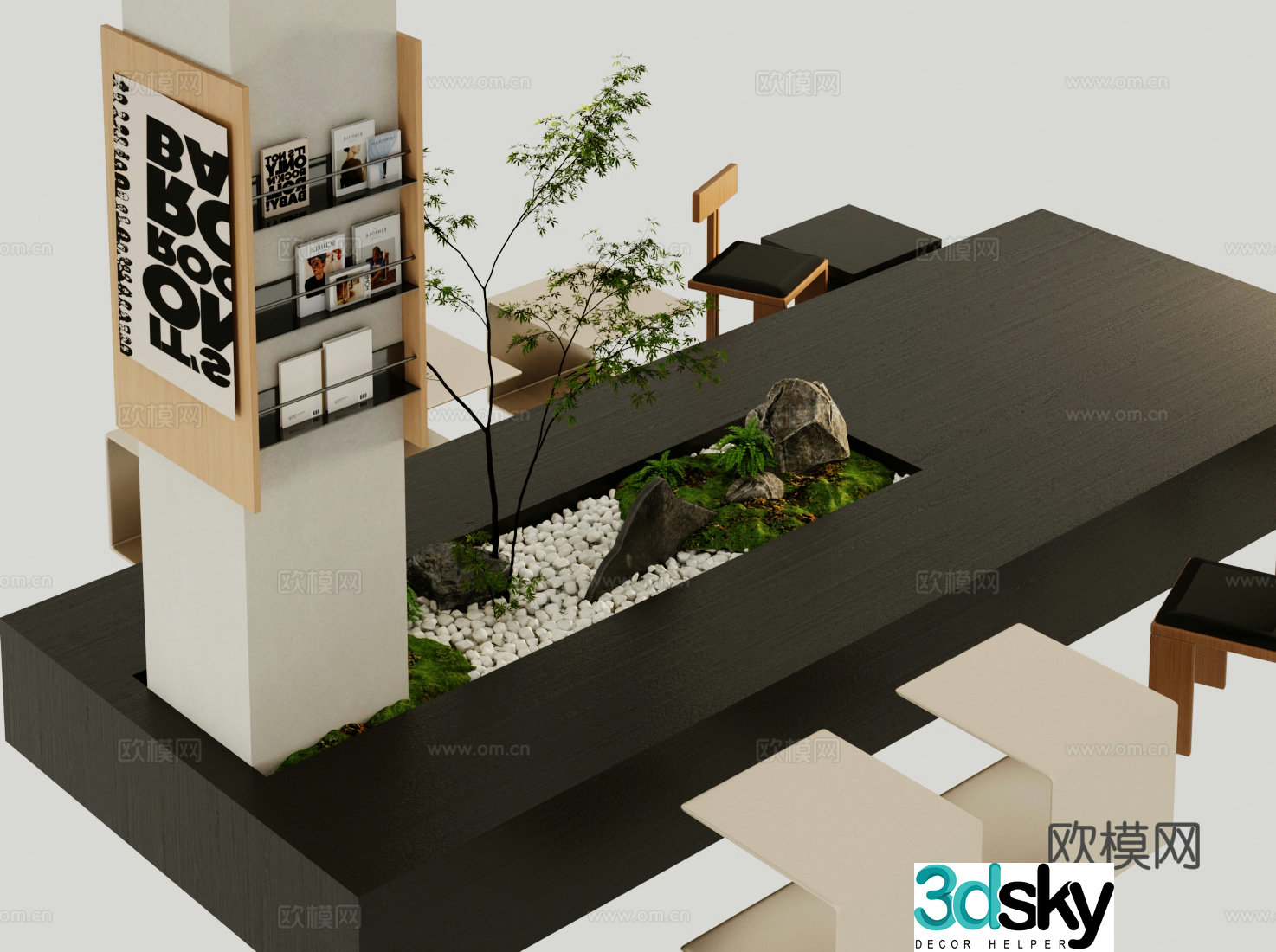 Modern booth dining table and chair 3d model