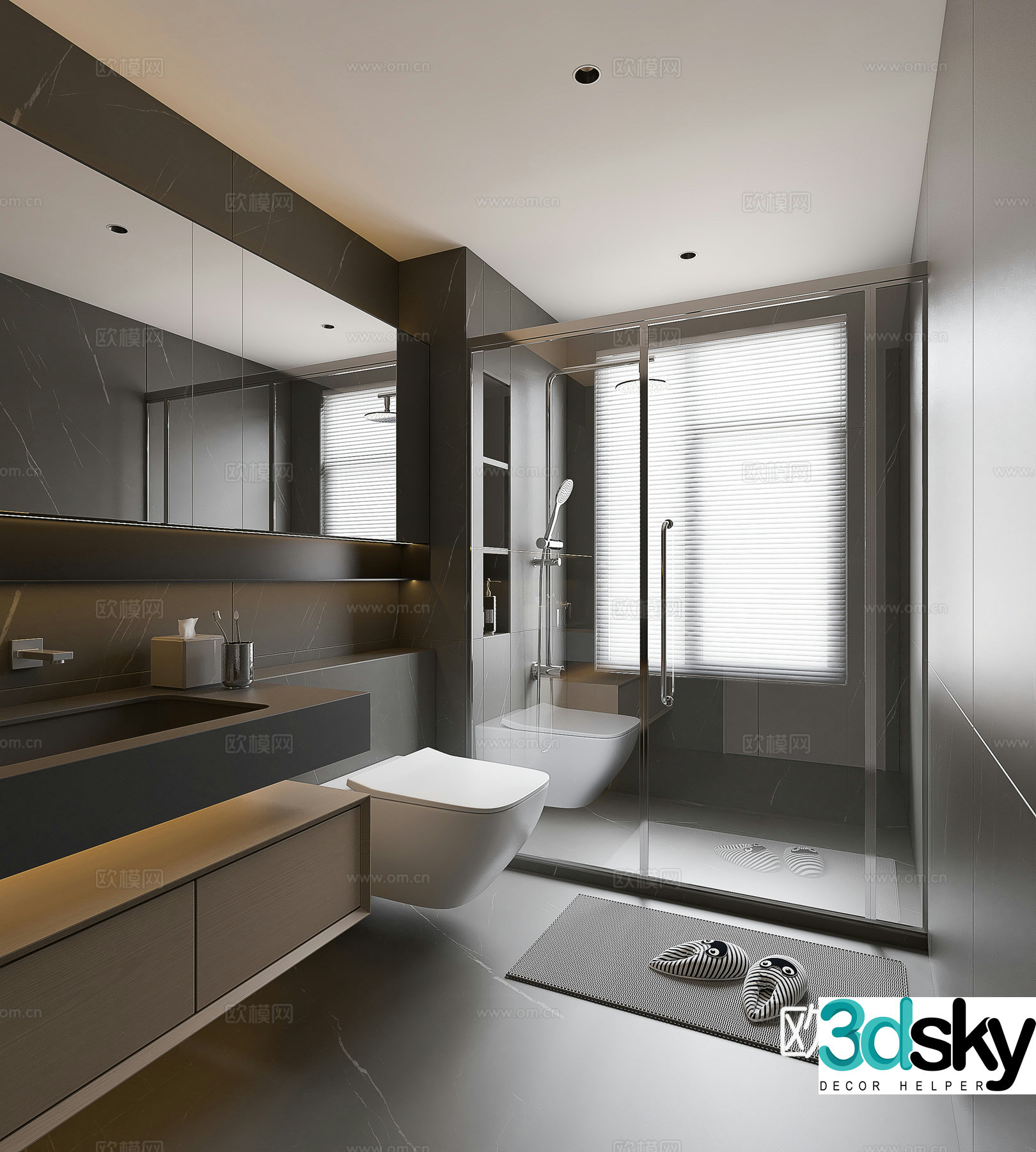 Modern bathroom Minimalist bathroom Italian bathroom Creamy bathroom Toilet Shower 3D model