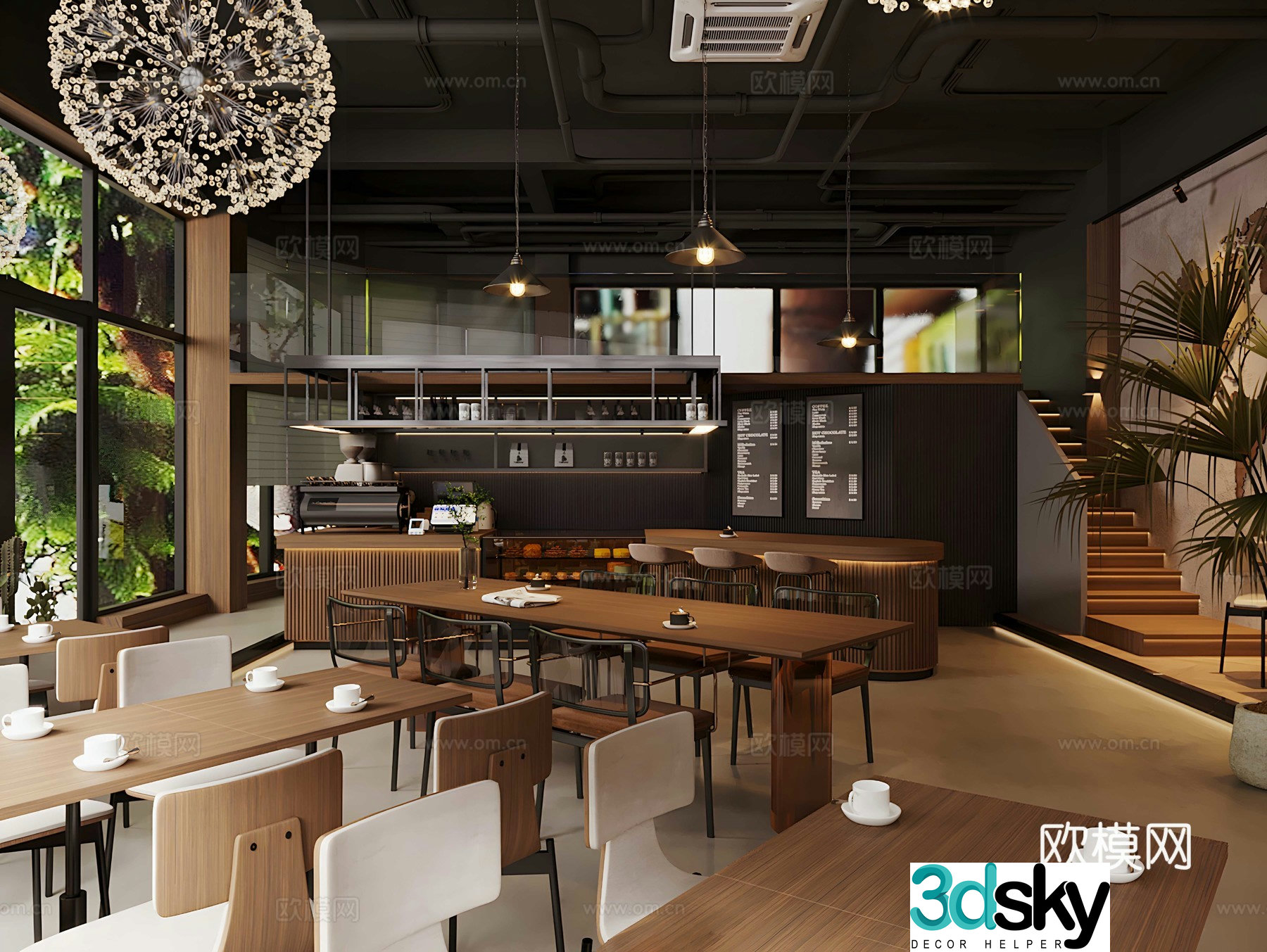 Log Cafe Milk Tea Shop Cake Dessert Shop Coffee Operating Desk 3D Model