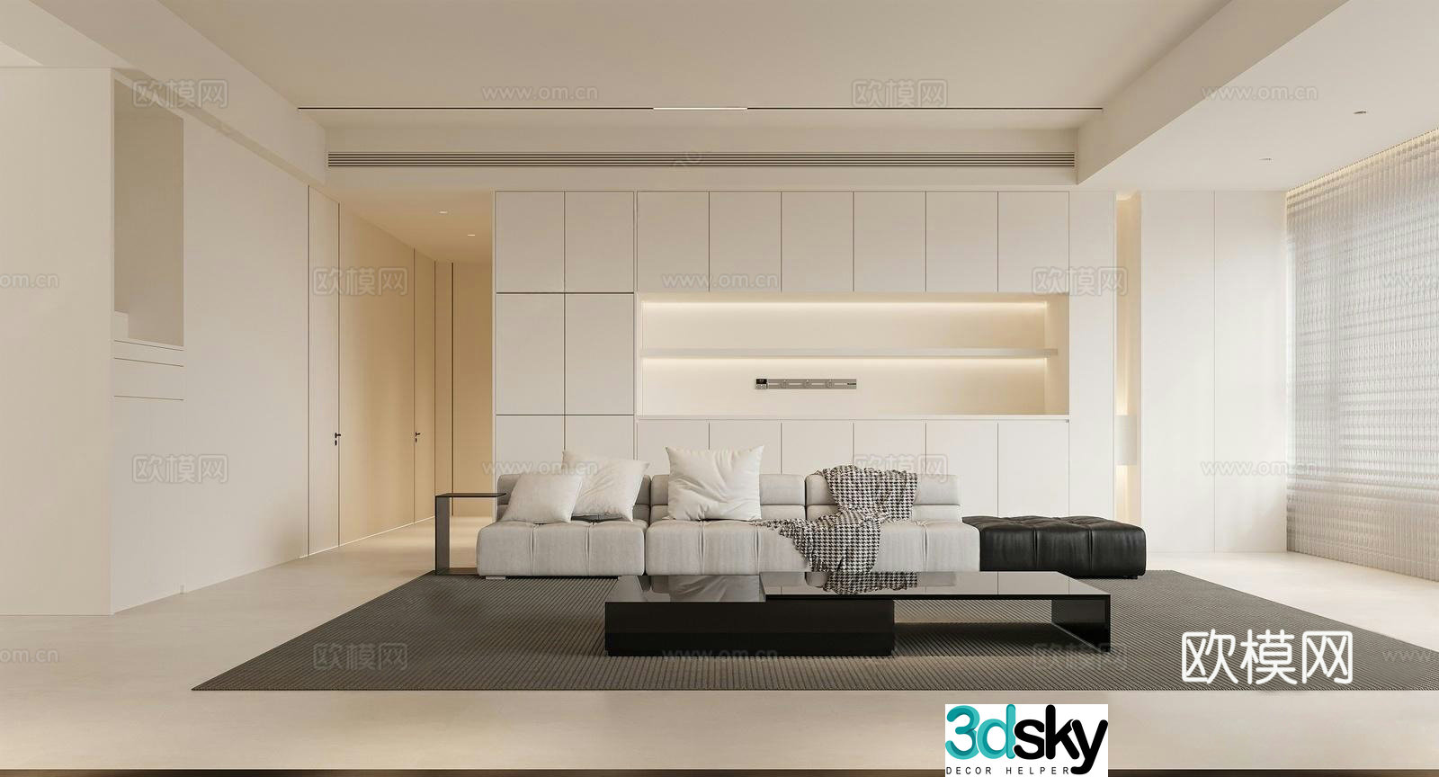 Modern minimalist living and dining room 3D model