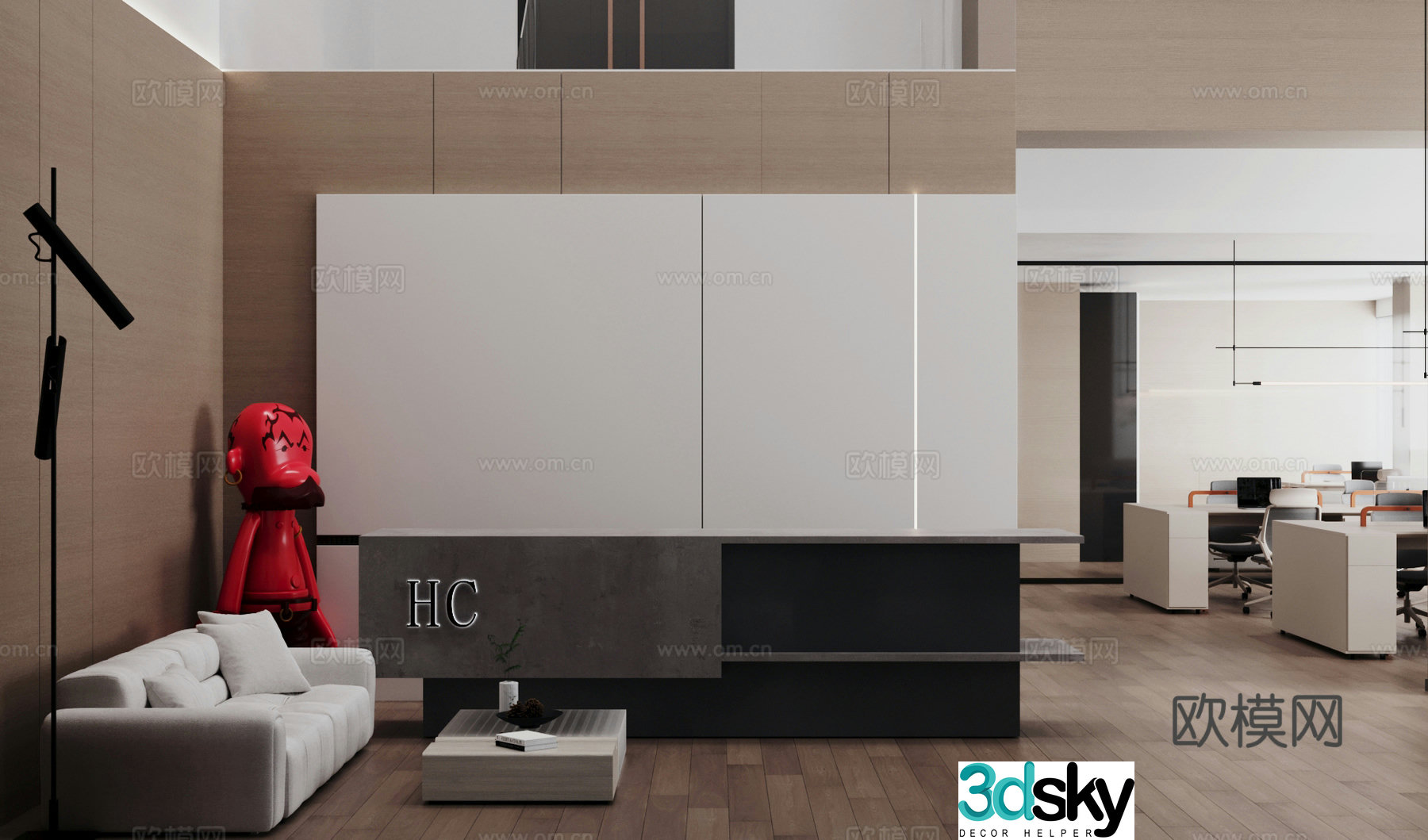 Modern office front desk reception 3d model