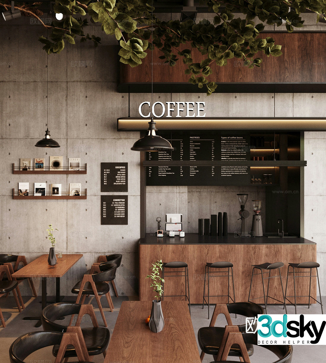 Log-wind coffee shop operating table milk tea shop workbench restaurant water bar coffee shop workbench 3D model